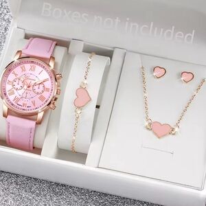 Elegant Pink Heart Jewelry Set
